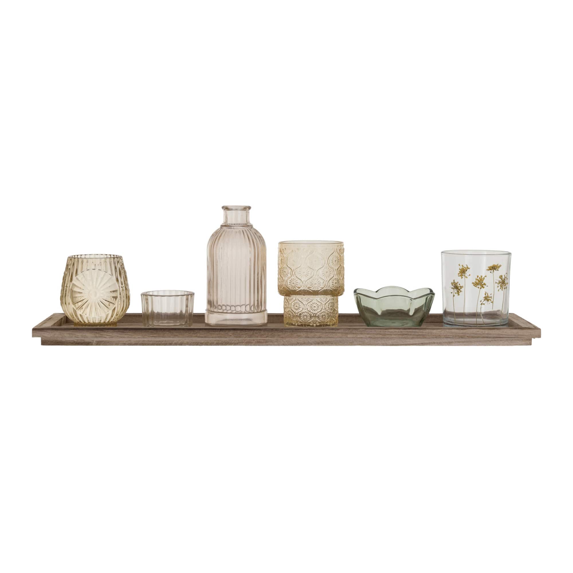 Hello Honey® Embossed Glass 5-Votive Candle Holders with Vase & Wood Tray